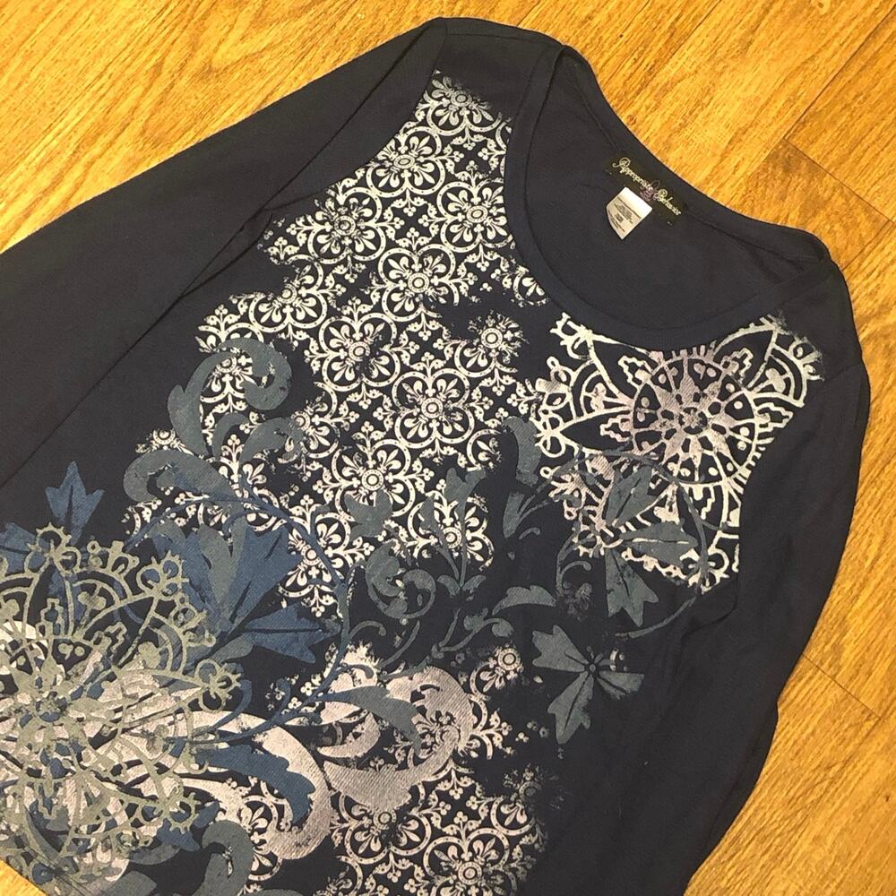 Appropriate Behavior Blue Gray Graphic Long Sleeve Ribbed Shirt Size 1X (16W)